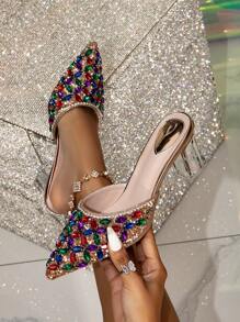 Women's Fashion High Heel Shoes, Bestselling Style In Central-Eastern Europe, Fashionable Pointed Toe Heels With Dress, 7 Colors Crystal Decor, Transparent Crystal Heel, Elegant And Sexy For Ladies, Comfortable Slip-On High Heels