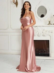 SHEIN Belle Vestido De Fiesta De Noche De Mujer Con Abertura Lateral Alta Y Lentejuelas Brillantes Con Cuello Vuelto (estilo Caro) - Rosa vieja - Ver 6