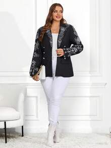 SHEIN Clasi Kích thước lớn In Hình học DOUBLE-BREASTED Áo vest - màu đen - Xem 5