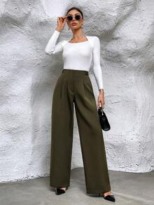 Women's Solid Color Suit Pants - Khaki - View 4