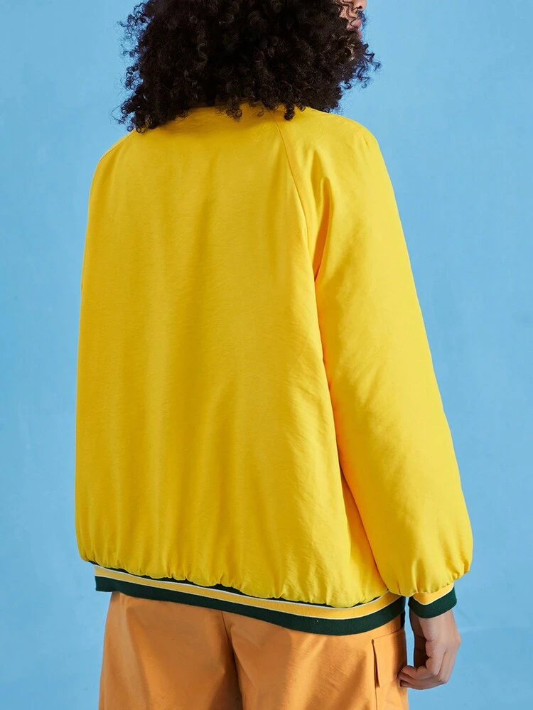 Letter Graphic Button Front Padded Coat