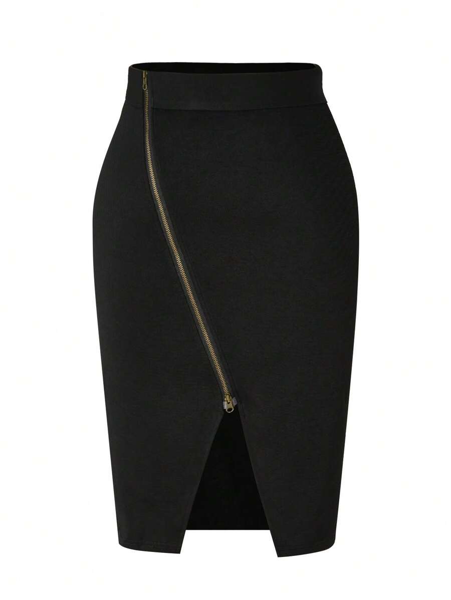 SHEIN Unity 加大碼半身裙 - 黑色 - 查看 1