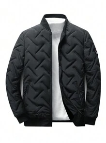 Manfinity Homme Abrigo acolchado bomberoperforado holgado para hombre con cierre de cremallera, abrigo de invierno acolchado casual negro para salir, regalo para amigos, esposo, novio