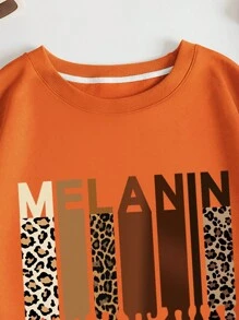 INAWLY Plus Size Letter Printed Drop Shoulder Sweatshirt, For Winter Pullover Fall Autumn - Orange - View 3