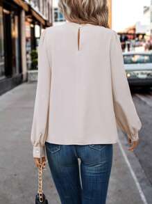 SHEIN Clasi 珍珠串珠燈籠袖襯衫 - 杏色 - 查看 2