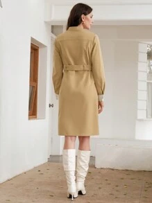 Anewsta Women's Trench Coat With Front Button Closure And Waist Belt