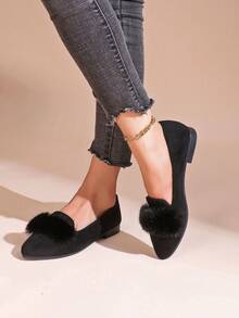 女式懶人鞋,冬季甜美平底工作鞋,加厚保暖,多功能休閒和正式怜香惜玉的女鞋 - 黑色 - 查看 5