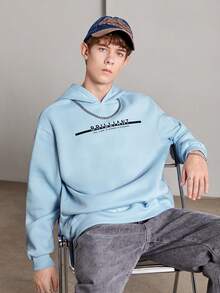 SHEIN 青少年男孩字母图案保暖内衬卫衣 - 藍色 - 查看 1