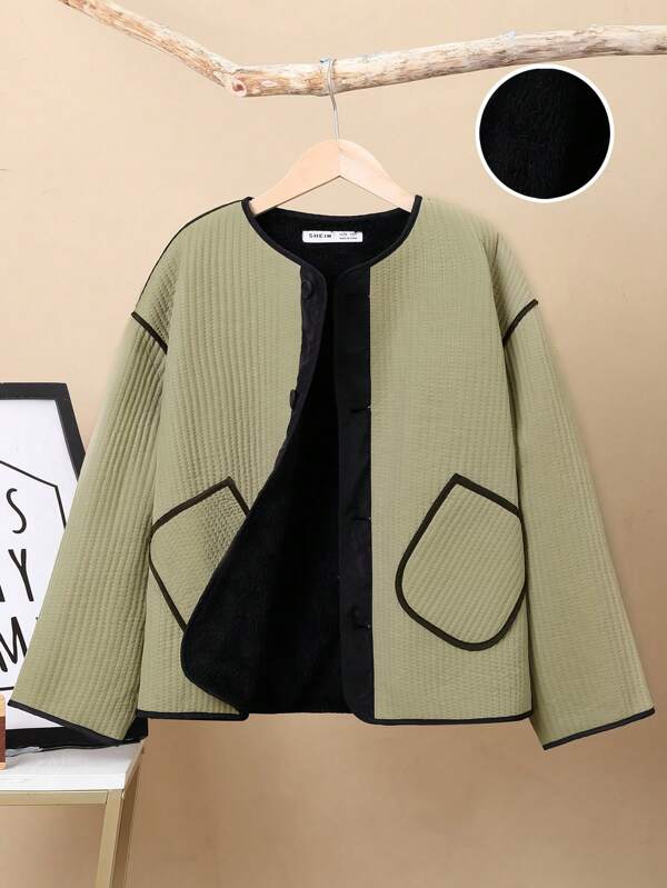 SHEIN Boys' Thick Thermal Lined Woven Jacket For Winter