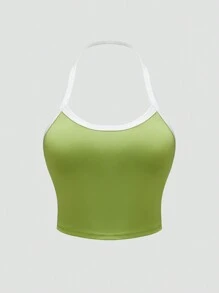 SHEIN Unity Tương phản ràng buộc Áo hai dây - màu xanh lá - Xem 1