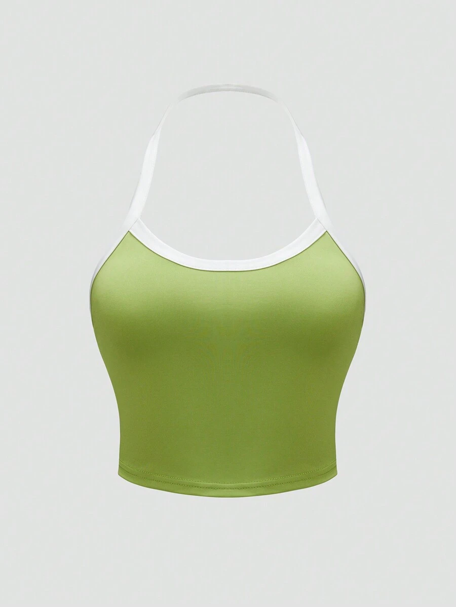 SHEIN Unity Tương phản ràng buộc Áo hai dây - màu xanh lá - Xem 1