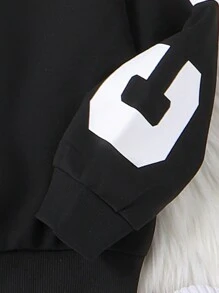 SHEIN Tween Girl Letter Graphic Thermal Lined Sweatshirt - Black - View 4