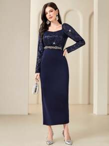 Modelyn Kim sa Vá lại Thanh lịch Đầm - Màu xanh hải quân - Xem 3