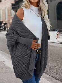 SHEIN Essnce Batwing Sleeve Casual Design Cardigan - Dark Grey - View 4