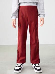 SHEIN Boys' Casual Zippered Hem Pants With Letter Print Pattern