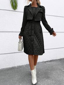 SHEIN Essnce 1pc Double Breasted Crop Trench Coat - Black - View 4