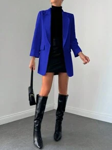 EURMUSE Tailored Solid Color Blazer - Royal Blue - View 5