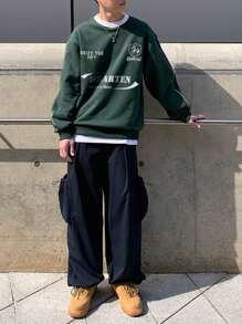 DAZY Men's Letter Printed Contrast Trim Sweatshirt - Green - View 5