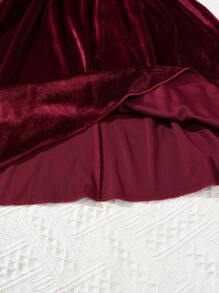 Tween Girl Contrast Lace Ruffle Trim Flare Sleeve Dress - Burgundy - View 9