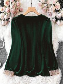 SHEIN Clasi Camisa De Talla Grande Con Incrustaciones De Encaje - Verde - Ver 2