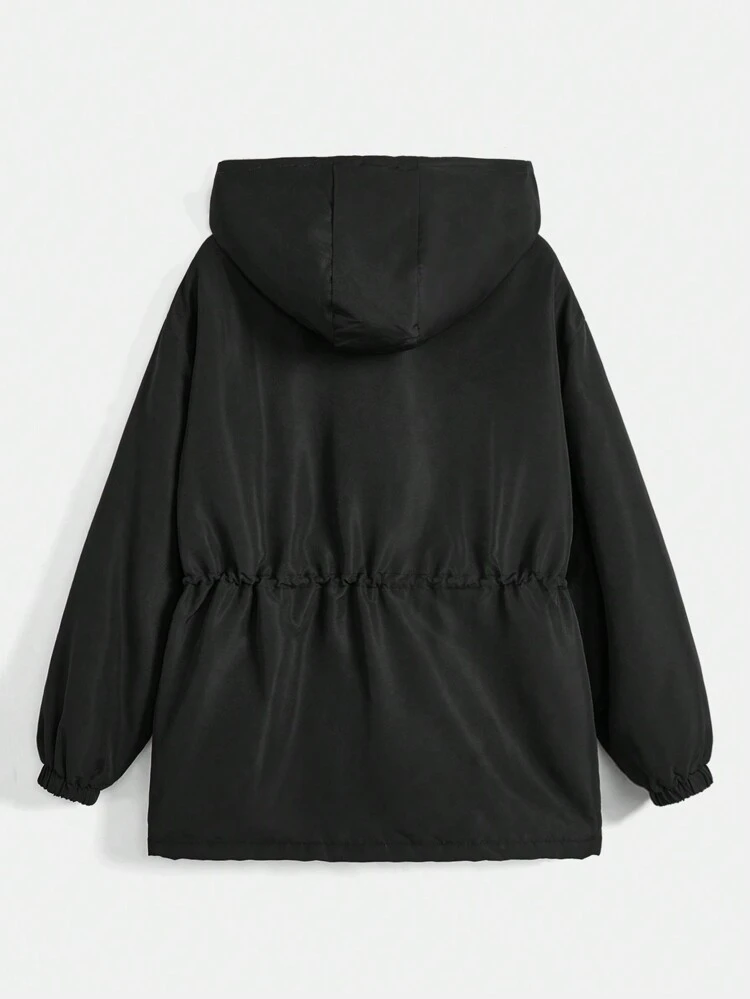Drawstring Waist Teddy Lined Hooded Jacket In Fall/Winter