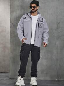 SHEIN Manfinity Homme Áo khoác mùa đông rộng rãi thời trang cỡ lớn dành cho nam, áo gió ngoài trời - Màu be - Xem 4