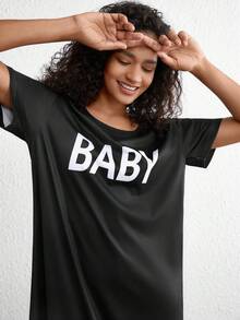 Đồ họa Chữ cái Váy ngủ - màu đen - Xem 4