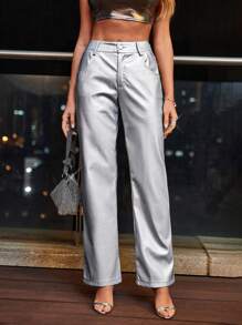 Aveloria High Waist Straight Leg Pants - Silver - View 1