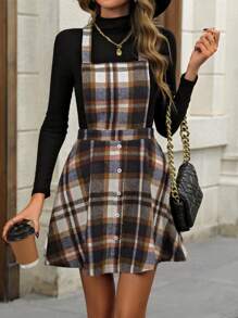 Chiquease 格紋印花背帶洋裝不帶T恤 - 彩色 - 查看 5