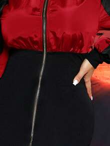 SHEIN SXY Quý cô Gợi cảm Khối màu Tay áo dài Đầm - Đỏ - Xem 6