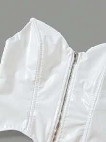 SHEIN ICON Top tubo de cuero sintético con cremallera delantera - Blanco - Ver 3