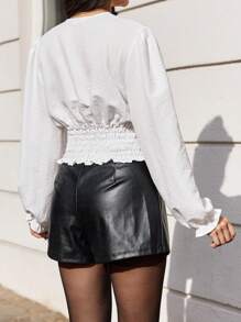 EURMUSE Women's Lace Patchwork Shirred Shirt - White - View 2