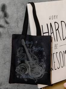 ROMWE Grunge Punk 創意黑暗的吉他圖案兩面帆布單肩包 - 彩色 - 查看 2