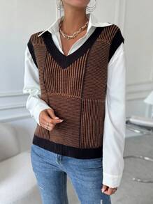 SHEIN LUNE Striped Pattern Sweater Vest Without Blouse - Multicolor - View 6