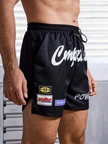 Manfinity Sport Corelite Men's Letter Print Drawstring Waist Sports Shorts Gym Shorts - Multicolor - View 1