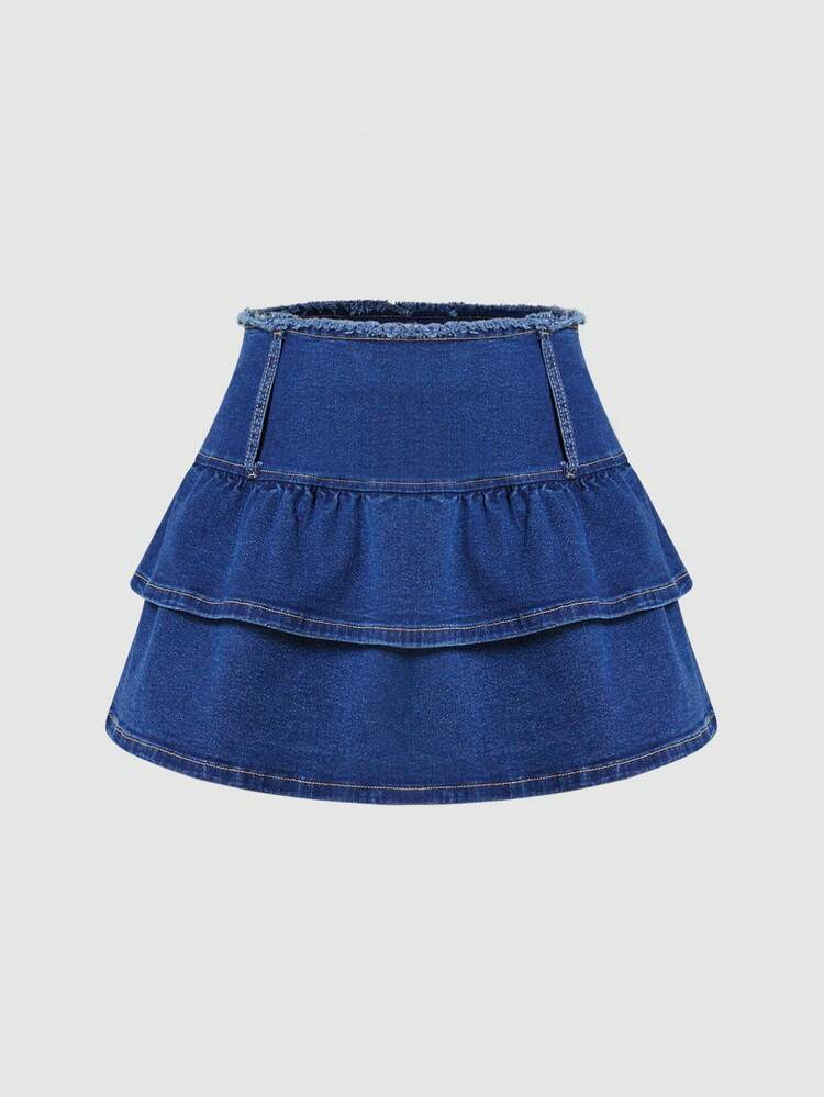 Ruffle Hem Denim Skirt