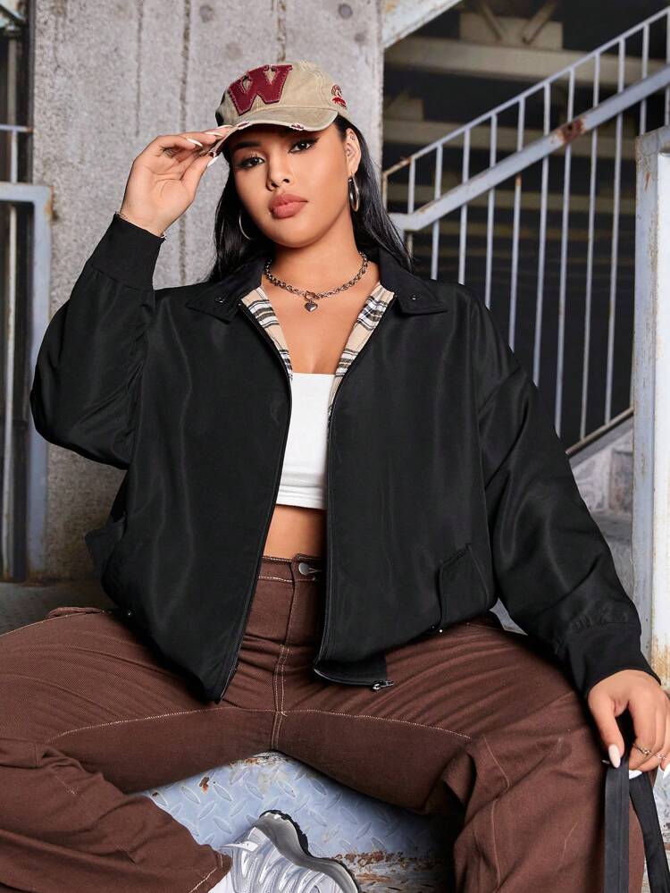 Plus Slant Pocket Drop Shoulder Jacket