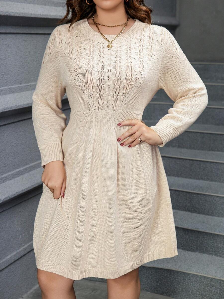 Calvaya Hơn Xoắn Dan Đầm Áo len - Màu be - Xem 1