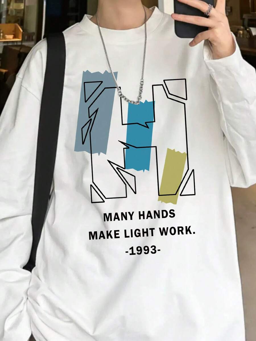 Men Slogan Graphic Drop Shoulder Tee - White - View 1
