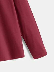 SHEIN Tween Boy Letter Patched Mock Neck Tee - Burgundy - View 4