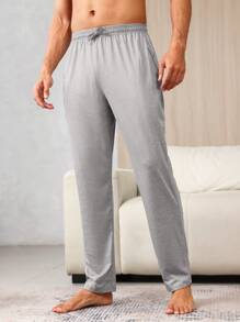 2 piezas Pantalones de dormir con cordón para hombre, ropa de otoño e invierno