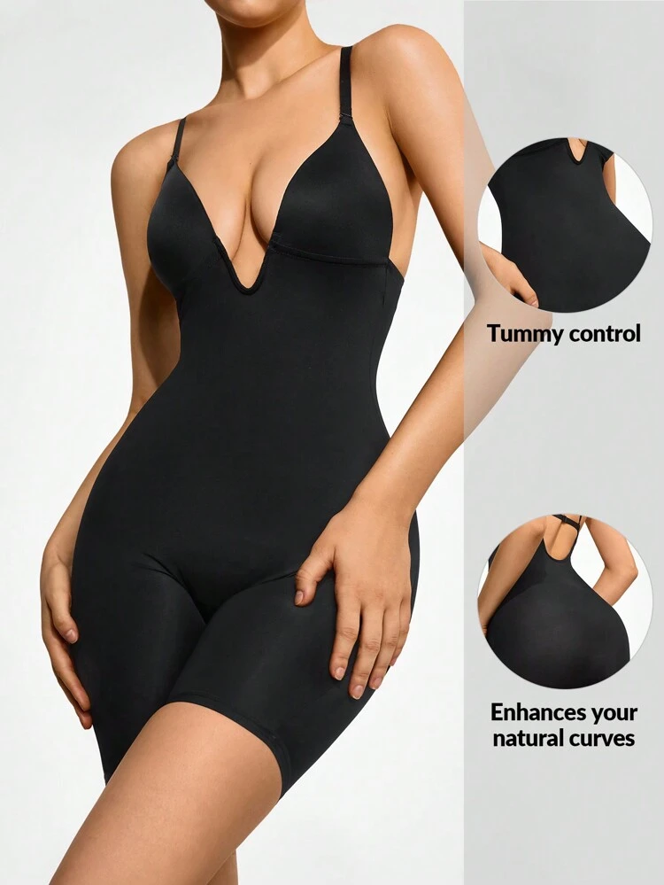 Solid Open Back Shapewear Romper