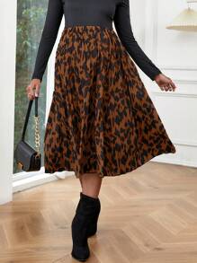 SHEIN 孕婦豹紋可調腰裙 - 棕色 - 查看 4