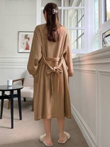 DAZY 下垂肩腰帶長袍 - 駝色 - 查看 2