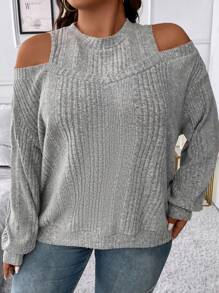 SHEIN CURVE+ Kích thước lớn Thìa Vai Áo nỉ - Xám - Xem 1