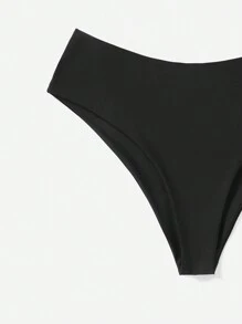 Swim Vcay Summer Beach Plus Size Solid Color Triangle Bikini Bottom - Black - View 3