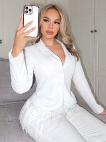 SHEIN SXY 新年流蘇性感派對白色西裝外套 - 白色 - 查看 1