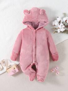 SHEIN Em bé Cô gái áo có mũ Nhiệt Romper - Màu Hồng  Dưa hấu - Xem 1