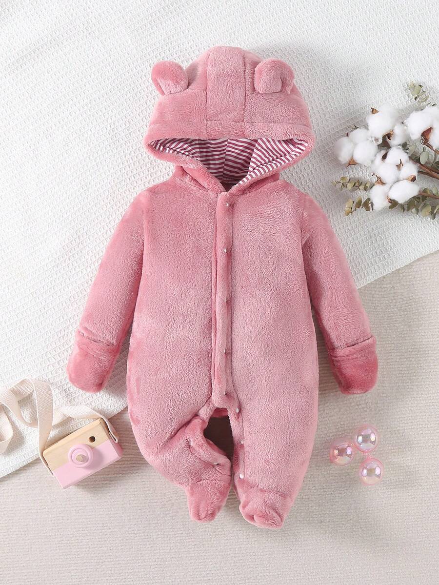 SHEIN Em bé Cô gái áo có mũ Nhiệt Romper - Màu Hồng  Dưa hấu - Xem 1