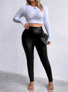 Maweii Plus PU Leather Skinny Pants Fall Cloth For Women - Black - View 4